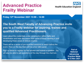 Advanced Practice Frailty webinar poster Nov 2021