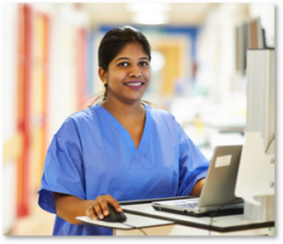 Nurse working on a laptop