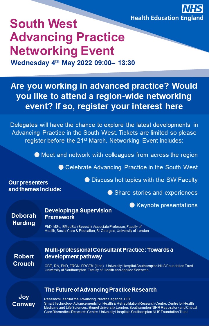 South West Advanced Practice Networking Event Poster