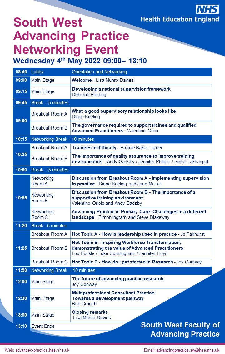 South West Advanced Practice Networking Event May 2022 Agenda Image