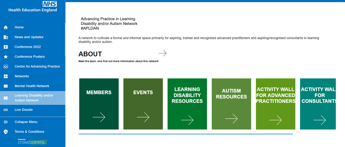 Image of members area from our learning disability and/or autism network