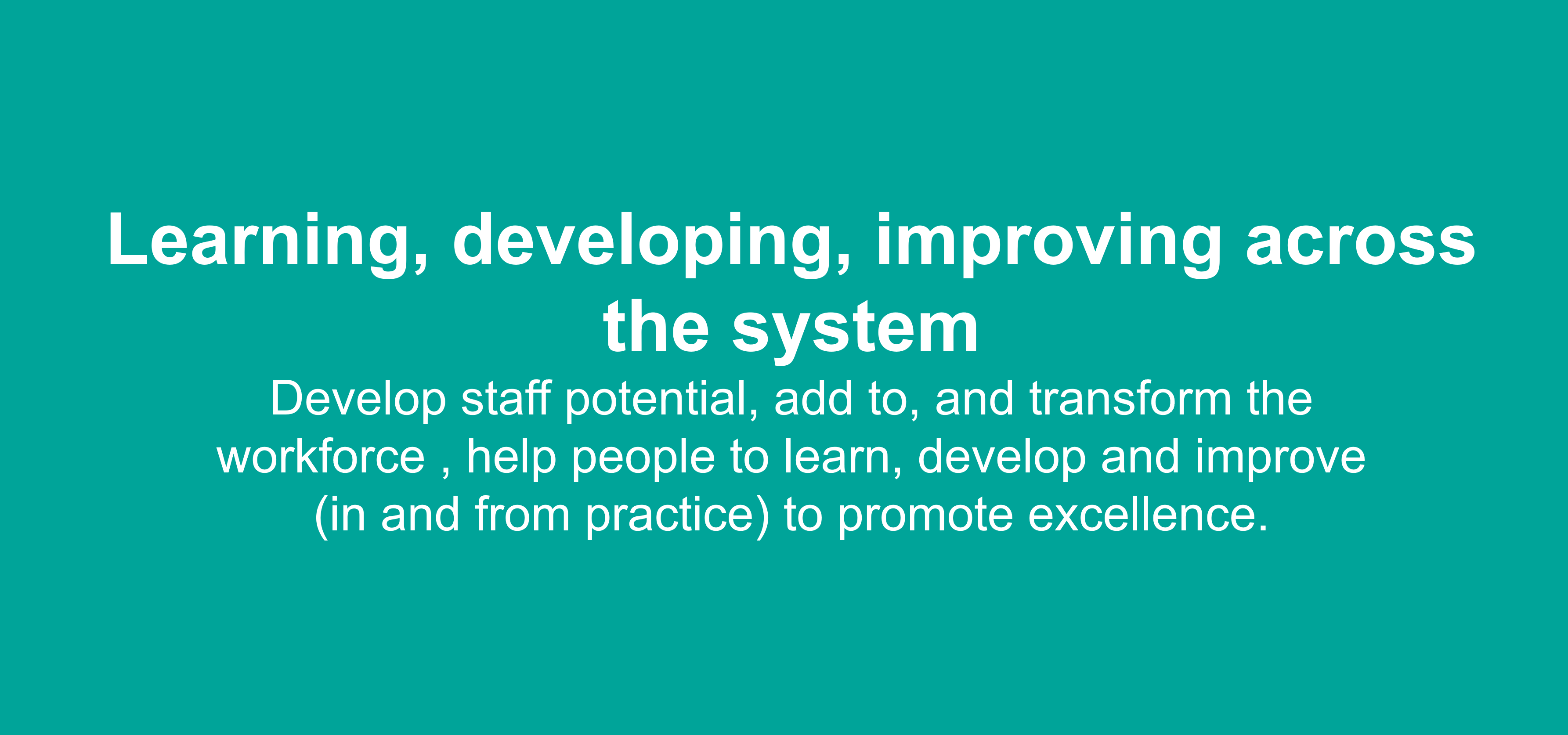 Consultant - Learning, developing, improving across the system
Develop staff potential, add to, and transform the workforce, help people to learn, develop and improve (in and from practice) to promote excellence.
