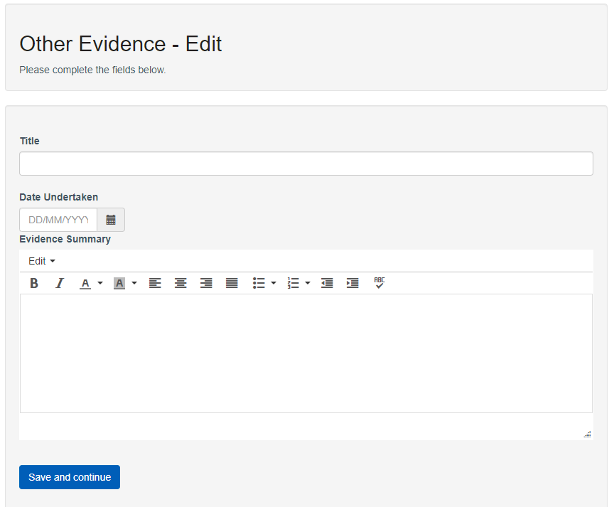 Evidence Codes - other evidence input box