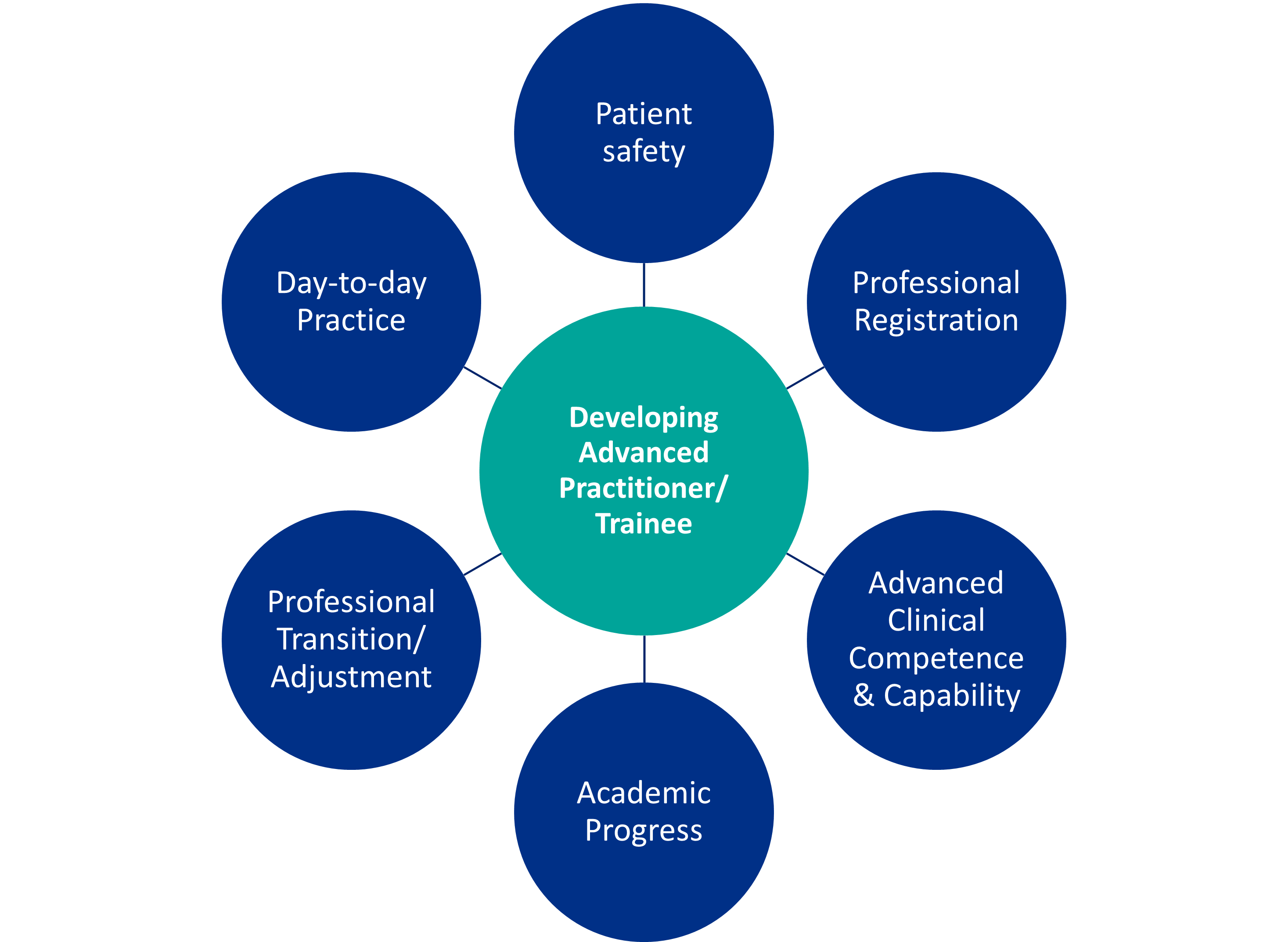 Competing supervision demands for the developing advanced practitioner/trainee. Patient safety, professional safety, competence and capability, daya to day practice, professional transition, academic progress and personal well being