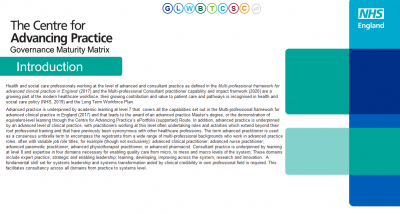 Section two: Implementing
Centre for Advancing Practice Governance Maturity Matrix